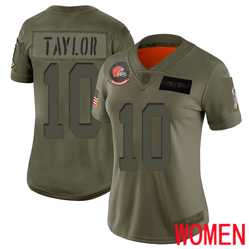 Cleveland Browns Taywan Taylor Women Olive Limited Jersey #10 NFL Football 2019 Salute To Service